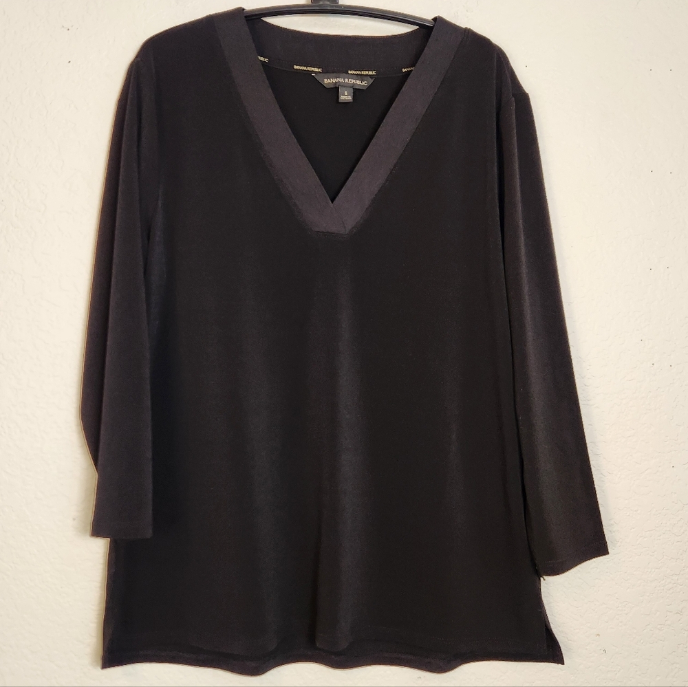 Banana Republic Black V-Neck 3/4 Sleeve Blouse #1723852,‎ Size S